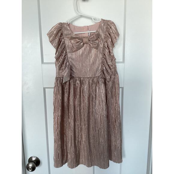 Janie and Jack Girls Metallic Plisse‎ Bow Dress Birthday Party Rose Gold Size 8 - Picture 3 of 12